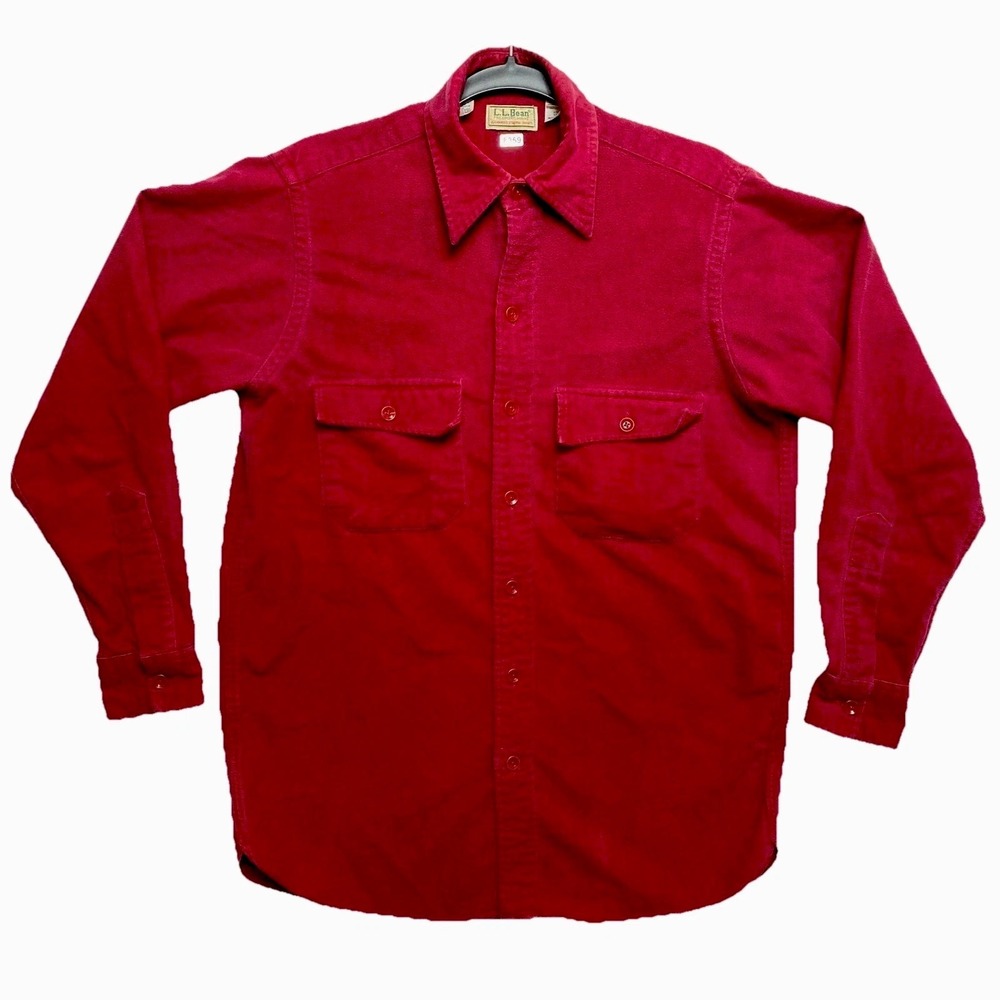 LL Bean Chamois Shirt Mens 15 Reg Red Long Sleeve Button Up USA Made